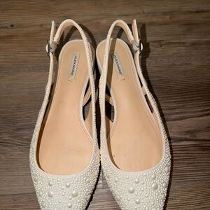 Alex Marie Pearl-Studded Ivory Slingback Flats - Wedding Shoes Worn ONCE
